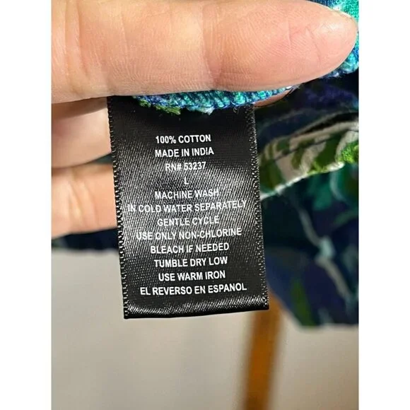 Colorful Floral Milkmaid Dress Blue L Tropical Summer Smock Preppy Artsy Chic - Picture 6 of 9